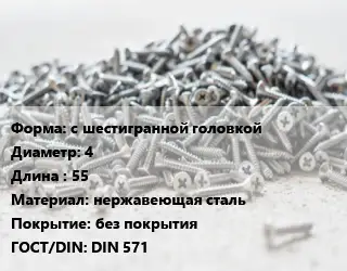 Шуруп глухарь с шестигранной головкой 4х55 нержавеющая сталь без покрытия ГОСТ: DIN 571